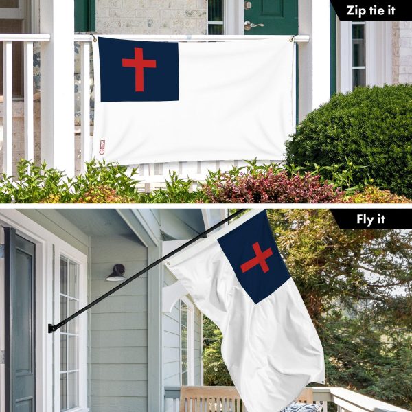 G128 Combo Pack: 6 Ft Tangle Free Aluminum Spinning Flagpole (Black) & Christian Flag 3x5 Ft, LiteWeave Pro Series Printed 150D Polyester, 4 Corner Brass Grommets | Pole with Flag Included - Image 3