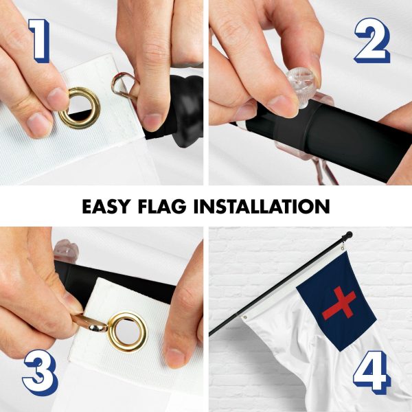 G128 Combo Pack: 6 Ft Tangle Free Aluminum Spinning Flagpole (Black) & Christian Flag 3x5 Ft, LiteWeave Pro Series Printed 150D Polyester, 4 Corner Brass Grommets | Pole with Flag Included - Image 7