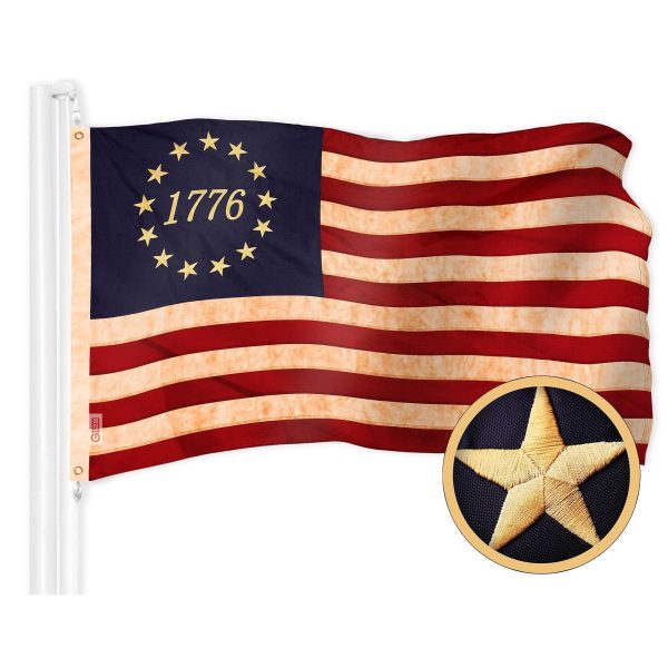 G128 Combo Pack: American USA Tea-Stained Flag 3x5 Ft & 1776 Tea-Stained Flag 3x5 Ft | Both ToughWeave Pro Series Embroidered 420D Polyester, Embroidered Design, Indoor/Outdoor, Brass Grommets - Image 2