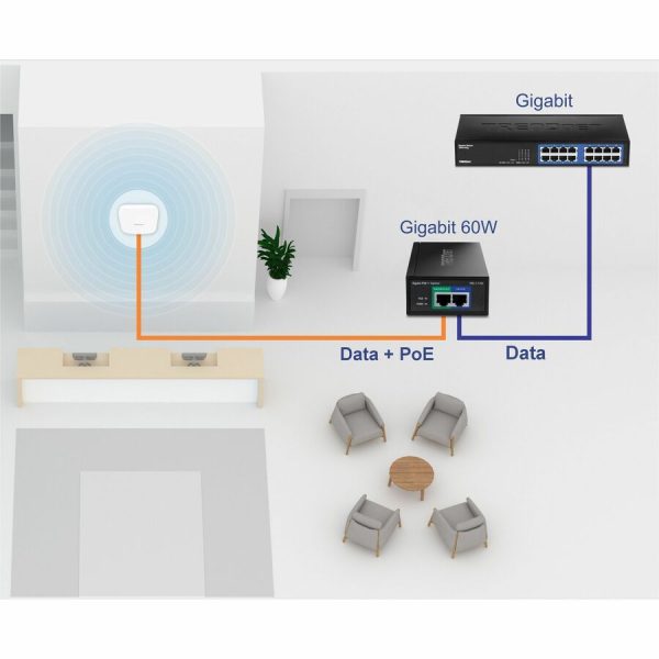 TRENDnet Gigabit PoE++ Injector, Supplies PoE (15.4W), PoE+ (30W), or PoE++ (60W), Network A PoE Device Up To 100m(328 ft), Supports IEEE 802.3af,802.at, Plug & Play, Black, TPE-117GI - Image 2