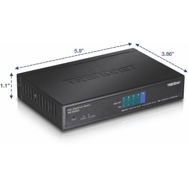 TRENDnet 5-Port Gigabit EdgeSmart PoE+ Switch, 4 x Gigabit PoE+ Ports, 1x Gigabit Port, 31W PoE Power Budget, Managed PoE+ Switch, Wall mountable, Lifetime Protection, Black, TPE-TG50ES - Image 3