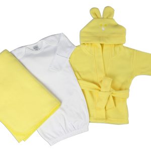Unisex Newborn Baby 3 Pc  Set (gown, Robe, Fleece Blanket) Ls_0144
