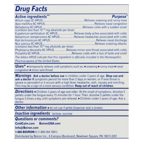 Boiron - Children's Cold Calm Pellets - 2 Doses - Image 2