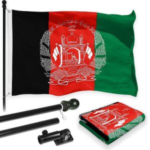 G128 Combo Pack: Flag Pole 6 FT Black Tangle Free & Afghanistan Afghan Flag 3x5 FT Printed 150D Polyester