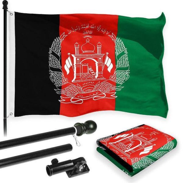 G128 Combo Pack: Flag Pole 6 FT Black Tangle Free & Afghanistan Afghan Flag 3x5 FT Printed 150D Polyester
