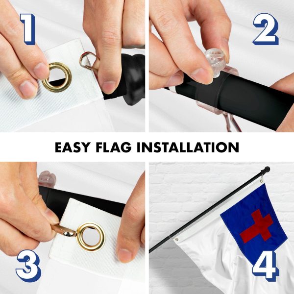 G128 Combo Pack: 5 Ft Tangle Free Aluminum Spinning Flagpole (Black) & Christian Flag 2.5x4 Ft, ToughWeave Series Embroidered 300D Polyester | Pole with Flag Included - Image 7