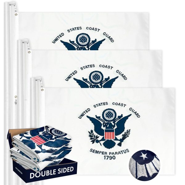G128 3 PACK: US Coast Guard Flag 3x5 Ft Double-sided Embroidered Polyester