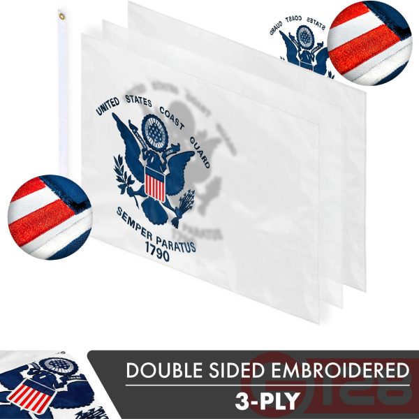 G128 3 PACK: US Coast Guard Flag 3x5 Ft Double-sided Embroidered Polyester - Image 2