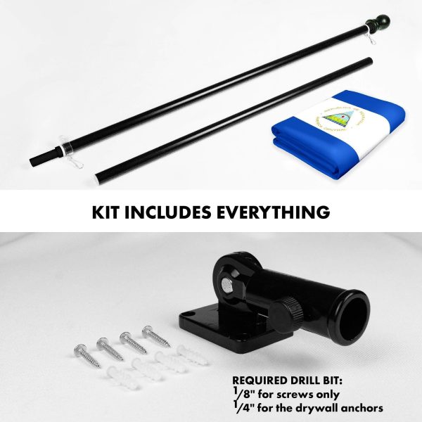 G128 Combo Pack: 6 Ft Tangle Free Aluminum Spinning Flagpole (Black) & Nicaragua Nicaraguan Flag 3x5 Ft, LiteWeave Pro Series Printed 150D Polyester | Pole with Flag Included - Image 2
