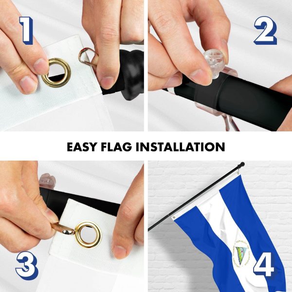 G128 Combo Pack: 6 Ft Tangle Free Aluminum Spinning Flagpole (Black) & Nicaragua Nicaraguan Flag 3x5 Ft, LiteWeave Pro Series Printed 150D Polyester | Pole with Flag Included - Image 7
