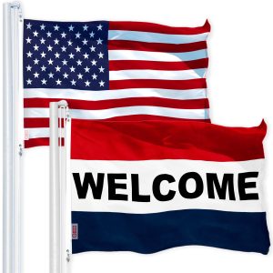 G128 Combo Pack: USA American Flag 3x5 Ft 150D Printed Stars & Welcome Flag 3x5 Ft 150D Printed