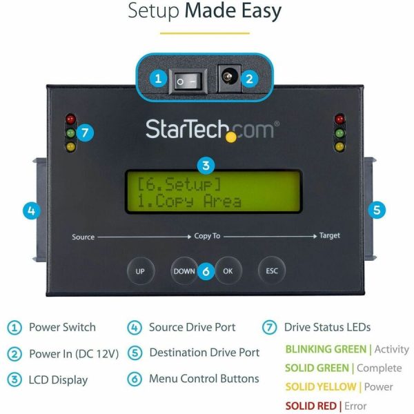 StarTech.com 1:1 Standalone Hard Drive Duplicator with Disk Image Library Manager for Backup & Restore, HDD/SSD Cloner - Image 4