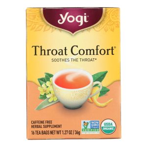 Yogi Organic Throat Comfort Herbal Tea Caffeine Free - 16 Tea Bags - Case of 6