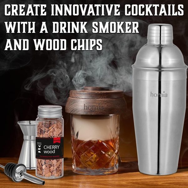 Bartender Kit with Whiskey Smoker  13 pcs Bamboo Stand  Bar Set with Cocktail Shaker Bartending Kit with Essential Bar Accessory Tools Wood Chips Steel - Image 2