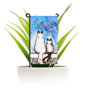 G128 Garden Flag & Stand Life is Better with Cats | 4x8 Inch | Printed Blockout Polyester