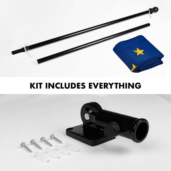 G128 Combo Pack: 5 Ft Tangle Free Aluminum Spinning Flagpole (Black) & Alaska AK State Flag 2x3 Ft, ToughWeave Series Embroidered 300D Polyester | Pole with Flag Included - Image 2