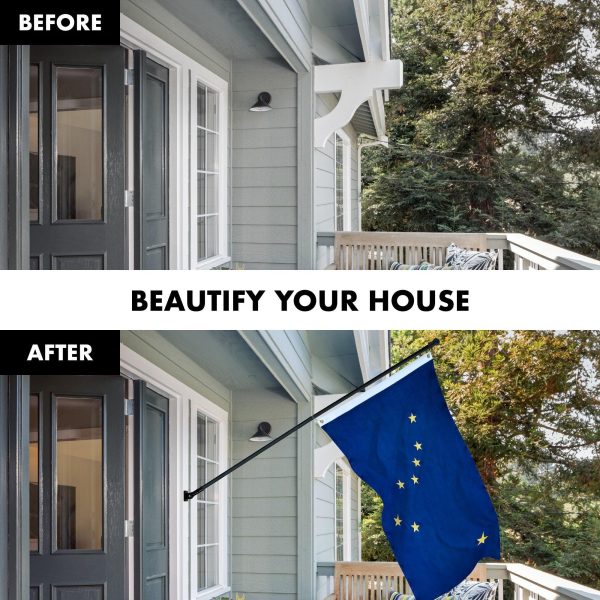 G128 Combo Pack: 5 Ft Tangle Free Aluminum Spinning Flagpole (Black) & Alaska AK State Flag 2x3 Ft, ToughWeave Series Embroidered 300D Polyester | Pole with Flag Included - Image 3