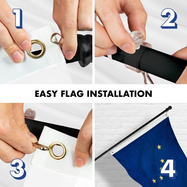 G128 Combo Pack: 5 Ft Tangle Free Aluminum Spinning Flagpole (Black) & Alaska AK State Flag 2x3 Ft, ToughWeave Series Embroidered 300D Polyester | Pole with Flag Included - Image 7