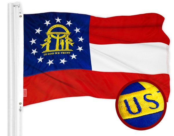 G128 Combo Pack: American USA Flag 2x3 Ft & Georgia GA State Flag 2x3 Ft | Both ToughWeave Series Embroidered Polyester, Embroidered Design, Indoor/Outdoor, Brass Grommets - Image 2