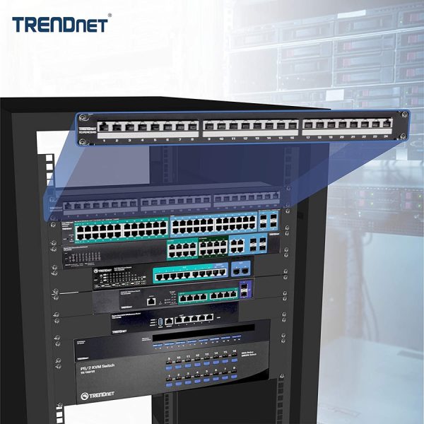 TRENDnet 24-Port Cat6A Shielded Patch Panel, 1U 19" Metal Housing, 10G Ready, Cat5e,Cat6,Cat6A Compatible, Cable Management, Color-Coded Labeling for T568A and T568B Wiring, Black, TC-P24C6AS - Image 3
