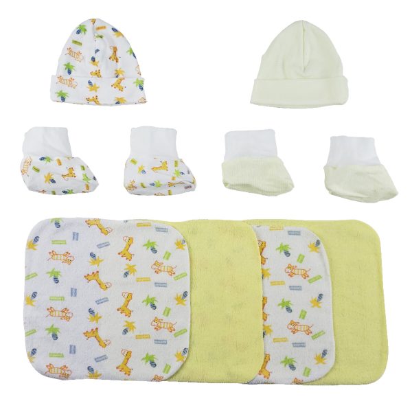 Two Rib Knit Infant Caps And Booties Sets And Four Washcloths - 8 Pc Set Cs_0016