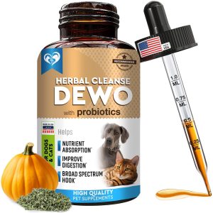 Cats & Dogs Natural Worm Treatment with Probiotic & Liquid Herbal Medicine   Prevention Medication & Supplement Drops for Kitten and Puppies   for Daily Use with Pet Food   Made in USA