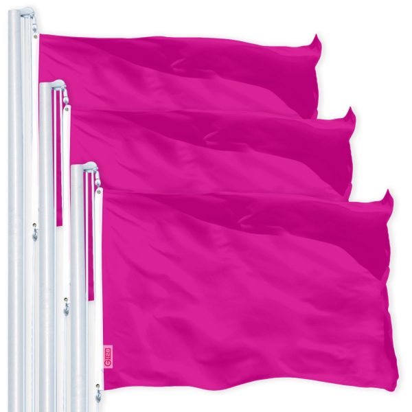 G128 3 Pack: Solid Pink Color Flag | 2x3 Ft | LiteWeave Pro Series Printed 150D Polyester | Indoor/Outdoor, Vibrant Colors, Brass Grommets, Thicker and More Durable Than 100D 75D Polyester