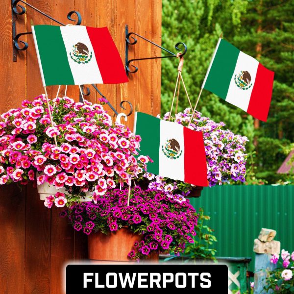 G128 24 Pack Handheld Mexico Mexican Stick Flags | 12x18 In | Printed 150D Polyester, Country Flag, Solid Wooden Stick, Spear Gold Tip - Image 2