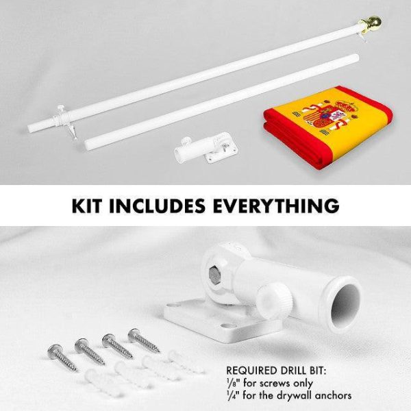 G128 Combo Pack: 6 Feet Tangle Free Spinning Flagpole (White) Spain Spanish Flag 3x5 ft Printed 150D Brass Grommets (Flag Included) Aluminum Flag Pole - Image 2