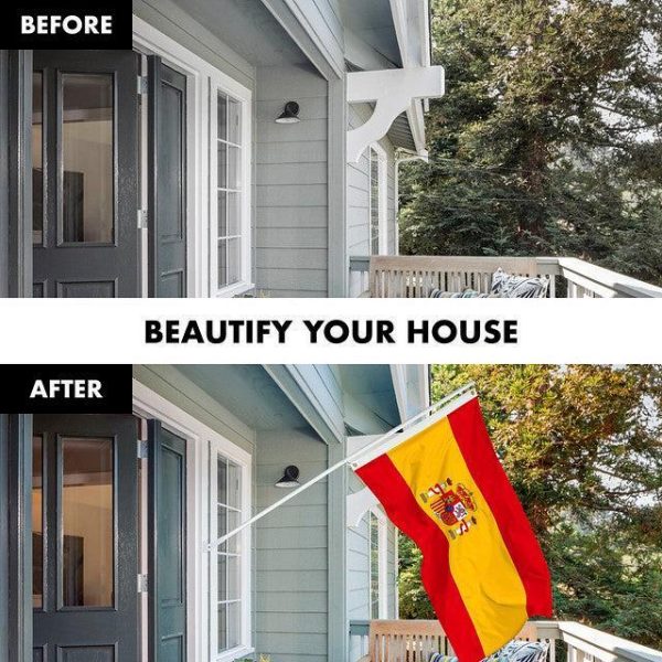 G128 Combo Pack: 6 Feet Tangle Free Spinning Flagpole (White) Spain Spanish Flag 3x5 ft Printed 150D Brass Grommets (Flag Included) Aluminum Flag Pole - Image 3
