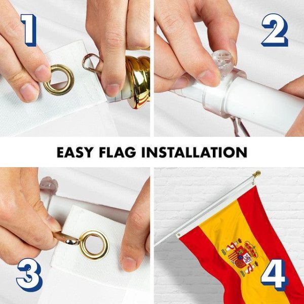 G128 Combo Pack: 6 Feet Tangle Free Spinning Flagpole (White) Spain Spanish Flag 3x5 ft Printed 150D Brass Grommets (Flag Included) Aluminum Flag Pole - Image 7