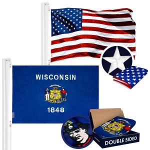 G128 Combo Pack: USA American Flag 3x5 Ft Embroidered Stars & Wisconsin State Flag 3x5 Ft Embroidered Double Sided 2ply