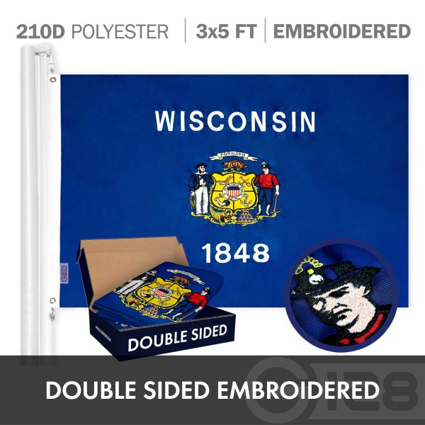 G128 Combo Pack: USA American Flag 3x5 Ft Embroidered Stars & Wisconsin State Flag 3x5 Ft Embroidered Double Sided 2ply - Image 6