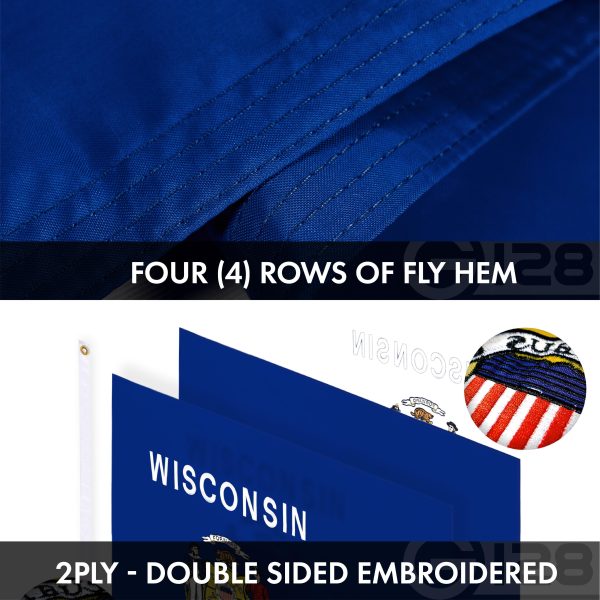 G128 Combo Pack: USA American Flag 3x5 Ft Embroidered Stars & Wisconsin State Flag 3x5 Ft Embroidered Double Sided 2ply - Image 8