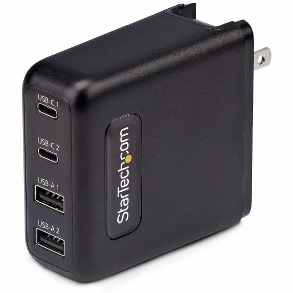 StarTech.com 100W USB-C Wall Charger, 2x USB-C, 2x USB-A, Fast Charging Portable GaN Power Adapter, PD 3.0, 6ft/1.8m USB-C to USB-C Cable - Image 3