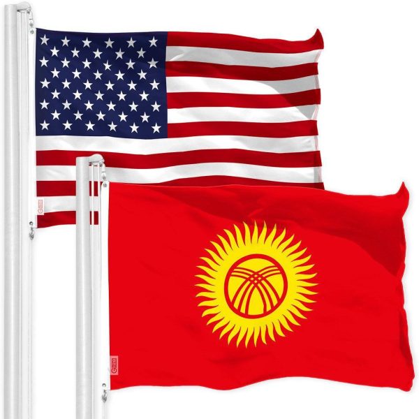 G128 Combo Pack: American USA Flag 3x5 Ft & Kyrgyzstan Flag 3x5 Ft, Both Printed 150D Polyester, Indoor/Outdoor, Brass Grommets