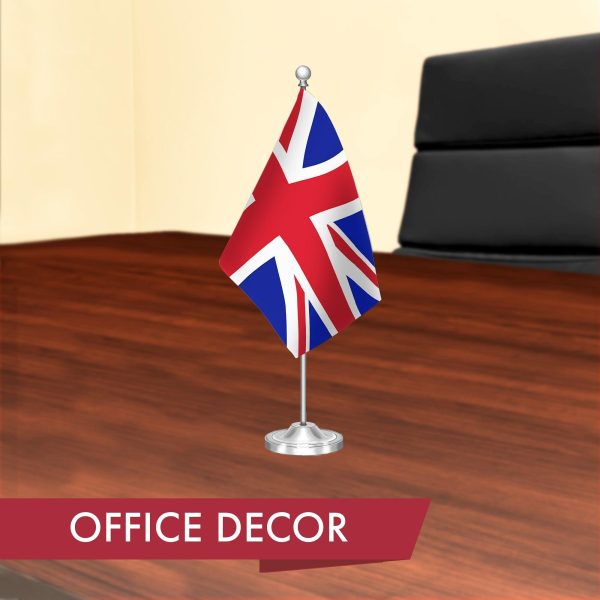 G128 United Kingdom UK Deluxe Desk Flag Set | 8.5x5.5 In | Printed 300D Polyester, with Silver Dome and Base, 15" Metal Pole, Decorations For Office, Home and Festival Events Celebration - Image 4