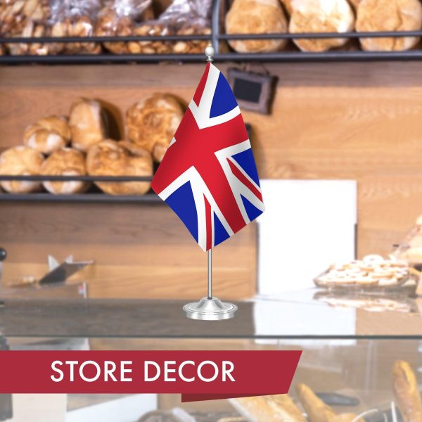 G128 United Kingdom UK Deluxe Desk Flag Set | 8.5x5.5 In | Printed 300D Polyester, with Silver Dome and Base, 15" Metal Pole, Decorations For Office, Home and Festival Events Celebration - Image 6
