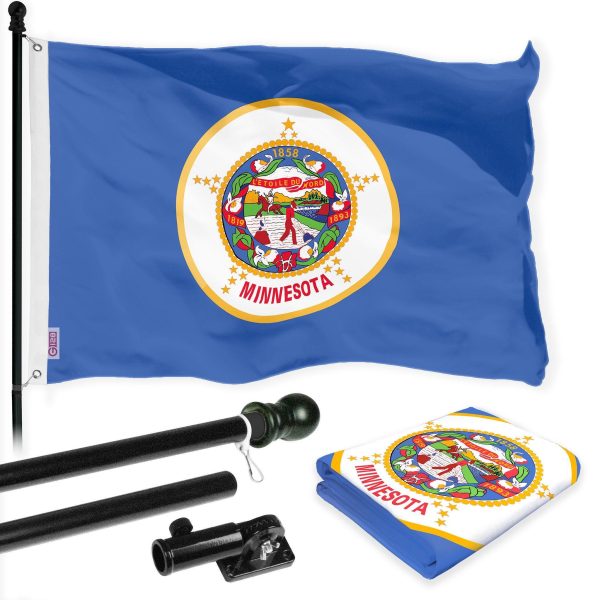 G128 Combo Pack: 6 Ft Tangle Free Spinning Flagpole (Black) & Minnesota Flag 3x5 Ft Printed 150D Polyester, Brass Grommets (Flag Included) Aluminum Flag Pole