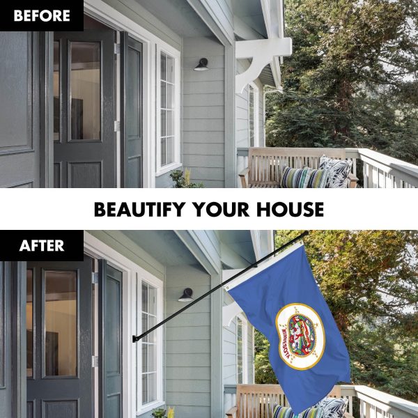 G128 Combo Pack: 6 Ft Tangle Free Spinning Flagpole (Black) & Minnesota Flag 3x5 Ft Printed 150D Polyester, Brass Grommets (Flag Included) Aluminum Flag Pole - Image 3