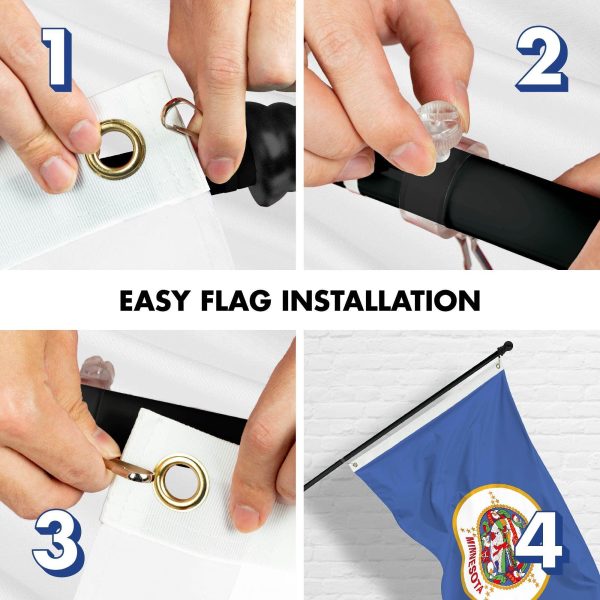 G128 Combo Pack: 6 Ft Tangle Free Spinning Flagpole (Black) & Minnesota Flag 3x5 Ft Printed 150D Polyester, Brass Grommets (Flag Included) Aluminum Flag Pole - Image 7