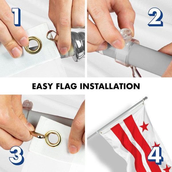 G128 Combo Pack: 6 Feet Tangle Free Spinning Flagpole (Silver) Washington DC Capital Flag 3x5 ft Printed 150D Brass Grommets (Flag Included) Aluminum Flag Pole - Image 7