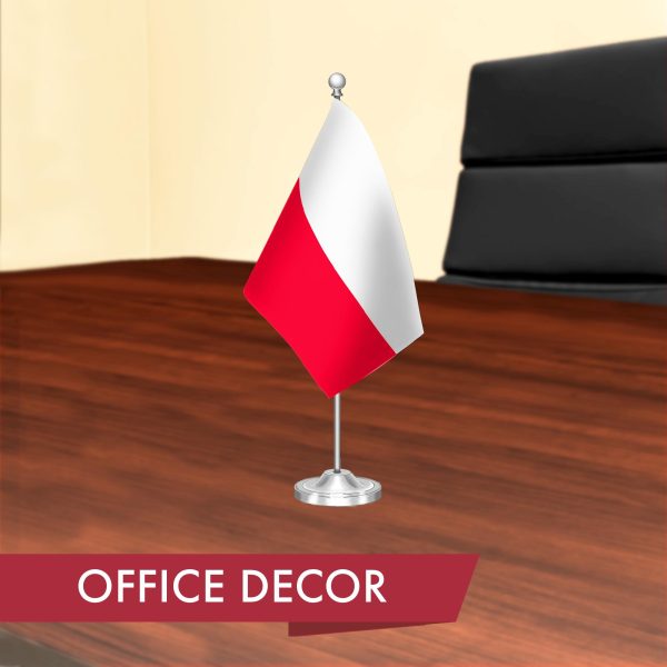 G128 Poland Polish Deluxe Desk Flag Set | 8.5x5.5 In | Printed 300D Polyester, with Silver Dome and Base, 15" Metal Pole, Decorations For Office, Home and Festival Events Celebration - Image 4