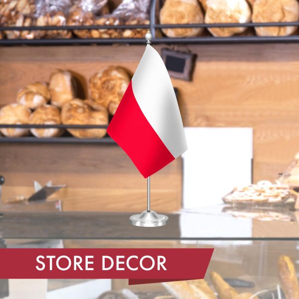 G128 Poland Polish Deluxe Desk Flag Set | 8.5x5.5 In | Printed 300D Polyester, with Silver Dome and Base, 15" Metal Pole, Decorations For Office, Home and Festival Events Celebration - Image 6