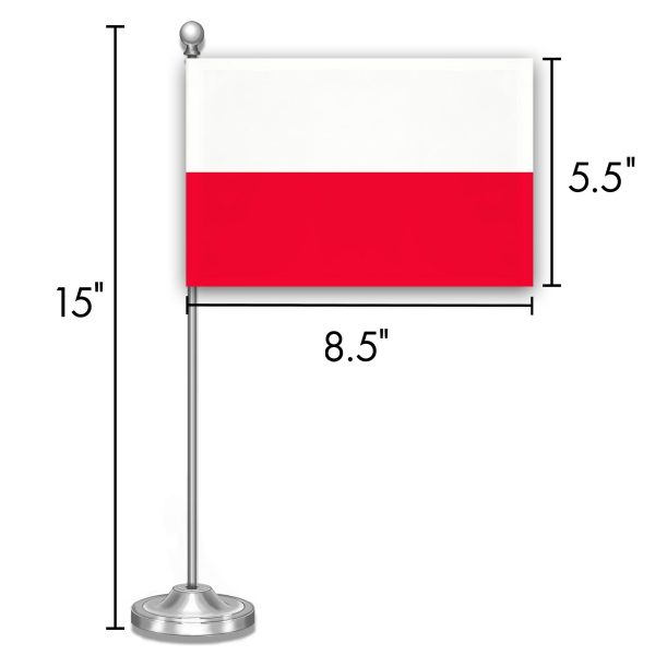 G128 Poland Polish Deluxe Desk Flag Set | 8.5x5.5 In | Printed 300D Polyester, with Silver Dome and Base, 15" Metal Pole, Decorations For Office, Home and Festival Events Celebration - Image 7