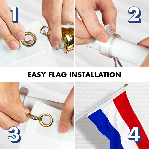G128 Combo Pack: 6 Feet Tangle Free Spinning Flagpole (White) Netherlands Dutch Flag 3x5 ft Printed 150D Brass Grommets (Flag Included) Aluminum Flag Pole - Image 7