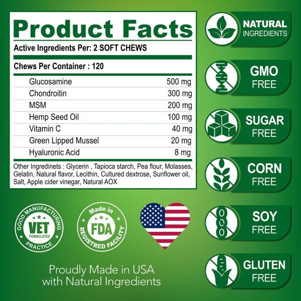 Hemp Hip and Joint Support Supplement for Dogs   Glucosamine for Dogs   Dog Joint Supplement   Hip and Joint Chews for Dogs with Chondroitin   MSM   Hemp Oil   Advanced Joint Care   Dog Pain Relief - Image 6