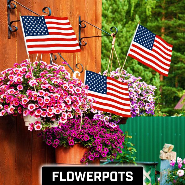 G128 12 Pack Handheld American USA Stick Flags | 12x18 In | Printed 150D Polyester, Country Flag, Solid Wooden Stick, Spear Gold Tip, Great for Patriotic Decorations - Image 2