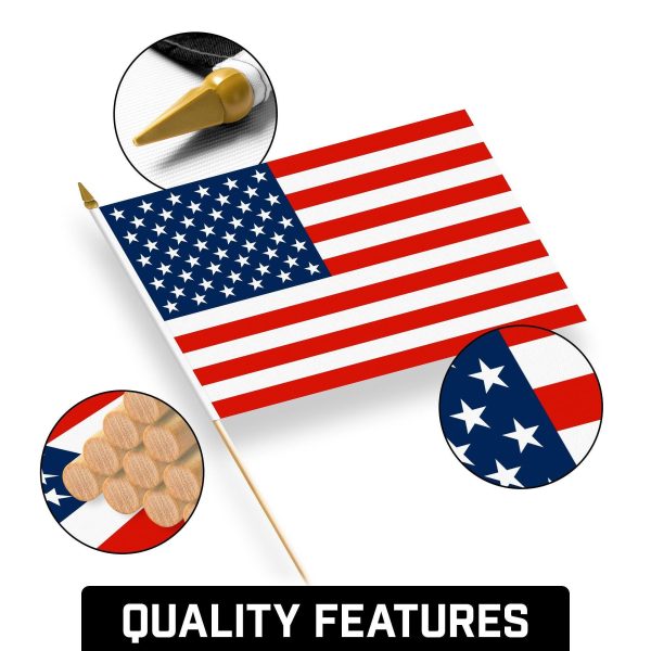 G128 12 Pack Handheld American USA Stick Flags | 12x18 In | Printed 150D Polyester, Country Flag, Solid Wooden Stick, Spear Gold Tip, Great for Patriotic Decorations - Image 8