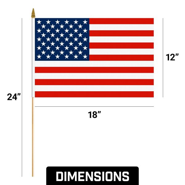 G128 12 Pack Handheld American USA Stick Flags | 12x18 In | Printed 150D Polyester, Country Flag, Solid Wooden Stick, Spear Gold Tip, Great for Patriotic Decorations - Image 9